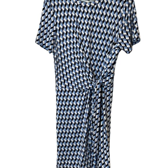 NWOT Diane von Furstenberg Tabitha Stretch Jersey Dress in Blue with Sashed Tie - Picture 2 of 11